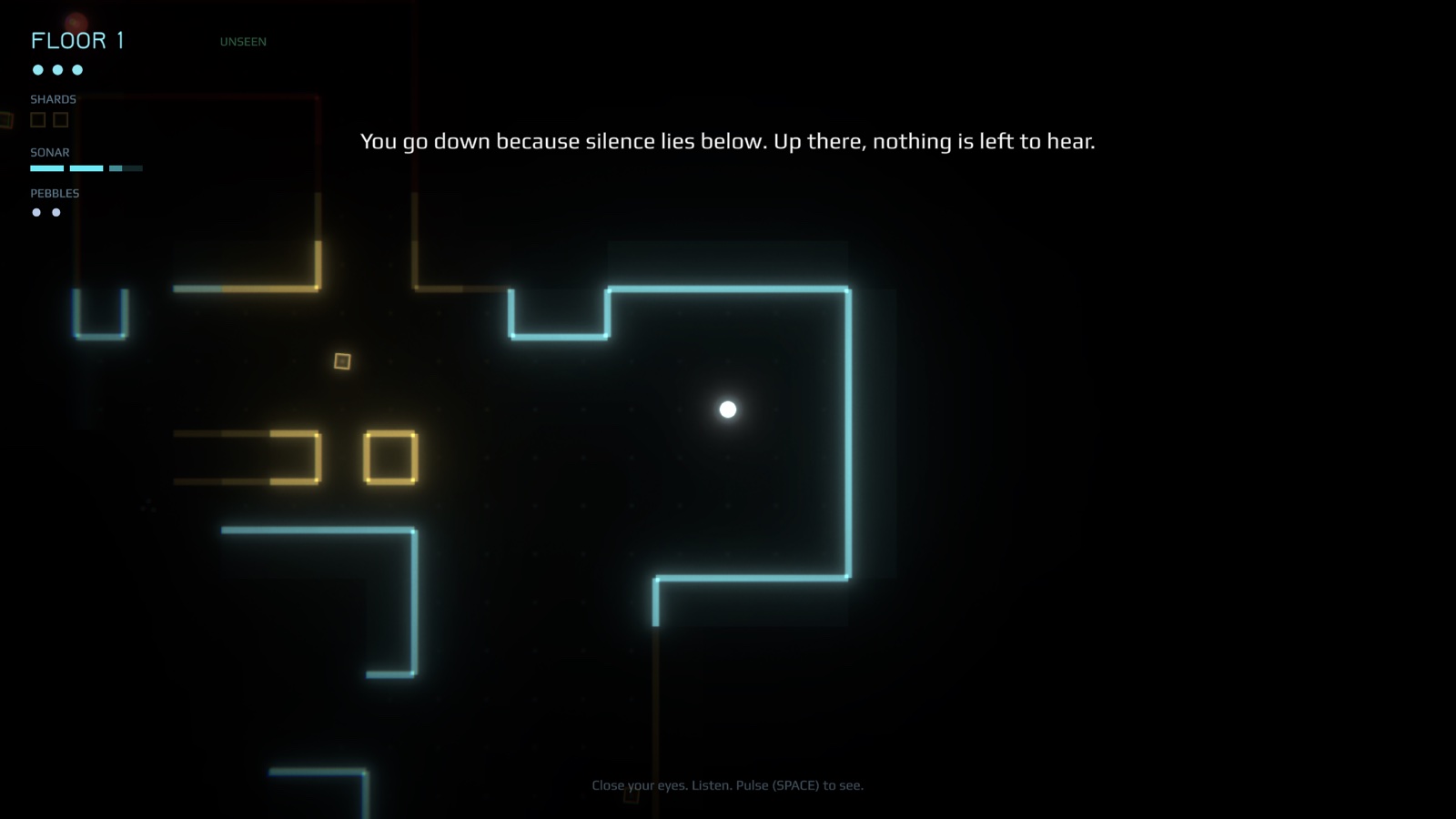 Floor 1: a sonar pulse paints the walls in neon