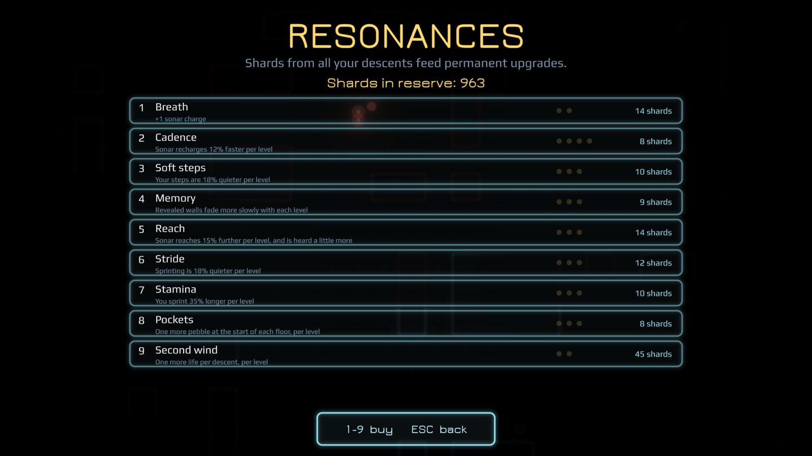 The Resonances screen