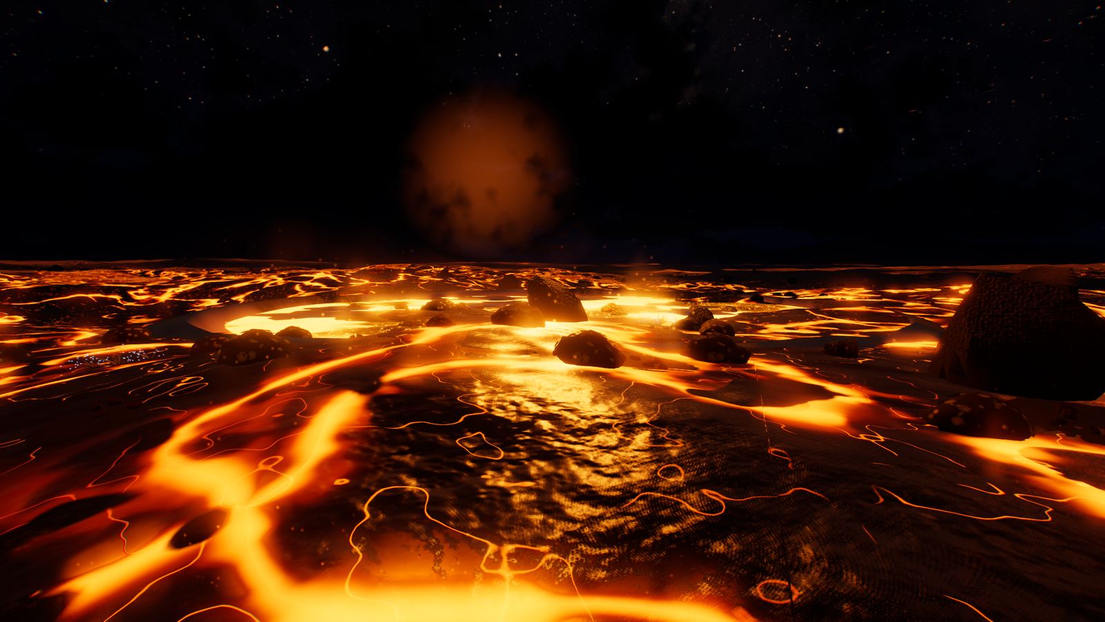 Un lac de lave, la nuit
